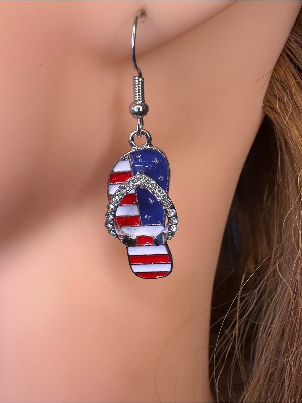 Patriotic American Flag Flip Flop Dangle Earrings Red White Blue 250 Anniverary